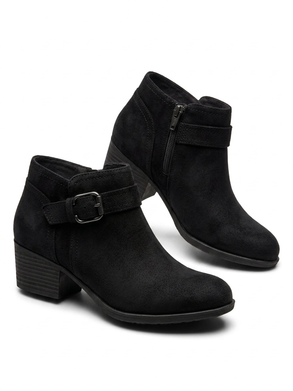 Clarks Women's Black Ankle Booties with Side Zip and Buckle